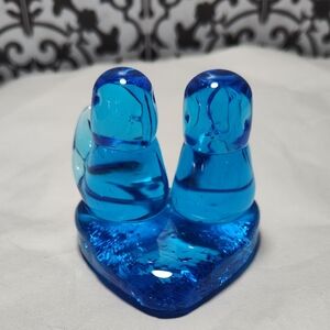 Leoward Signed 1997 Blue Glass Two Birds Figurine
